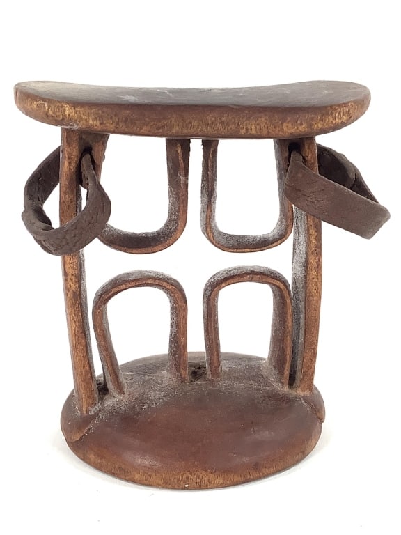 Neck Rest East Africa Carved Wood & Leather (1 of 8)