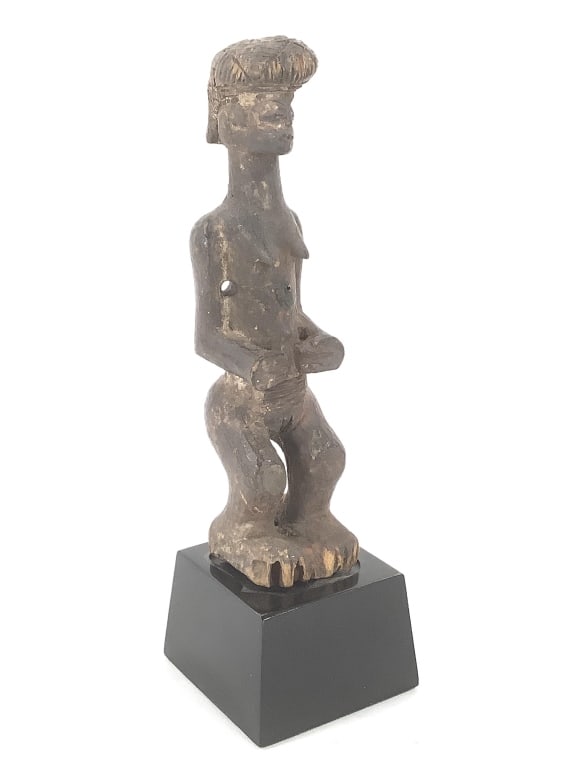 Choke Nzinga Female Carved Wood Statue: 6"H, includes the stand. Provenance: Collected by Sophia and Roy Sieber.