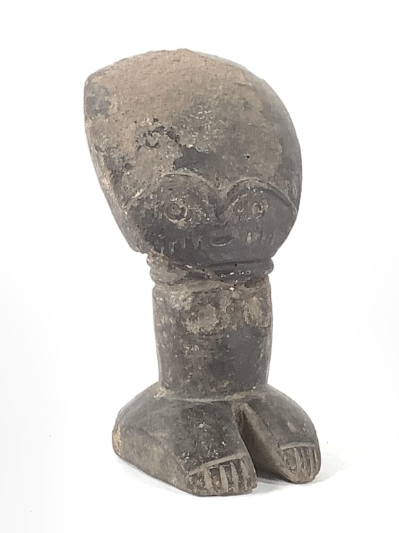 Stone Carved Akan Figure: Potentially an Akua'Ba. 6 1/2"H, visible repair to the neck. Provenance: Collected by Sophia and Roy Sieber.