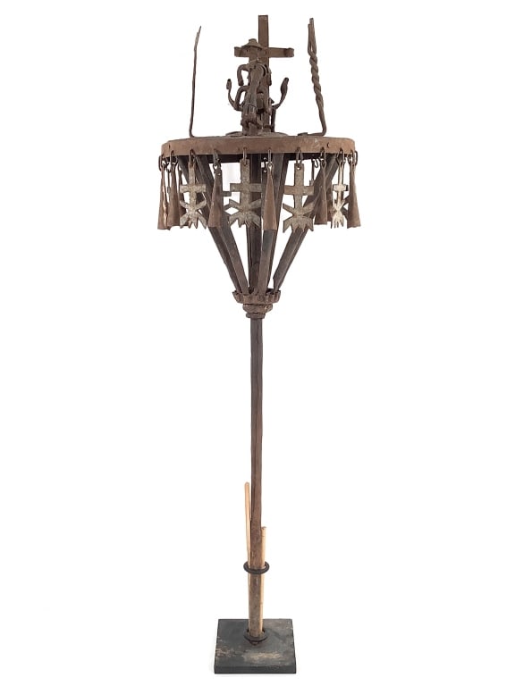 Akan Iron Memorial Staff With Cross: 36"H, comes with stand. Provenance: Collected by Sophia and Roy Sieber.