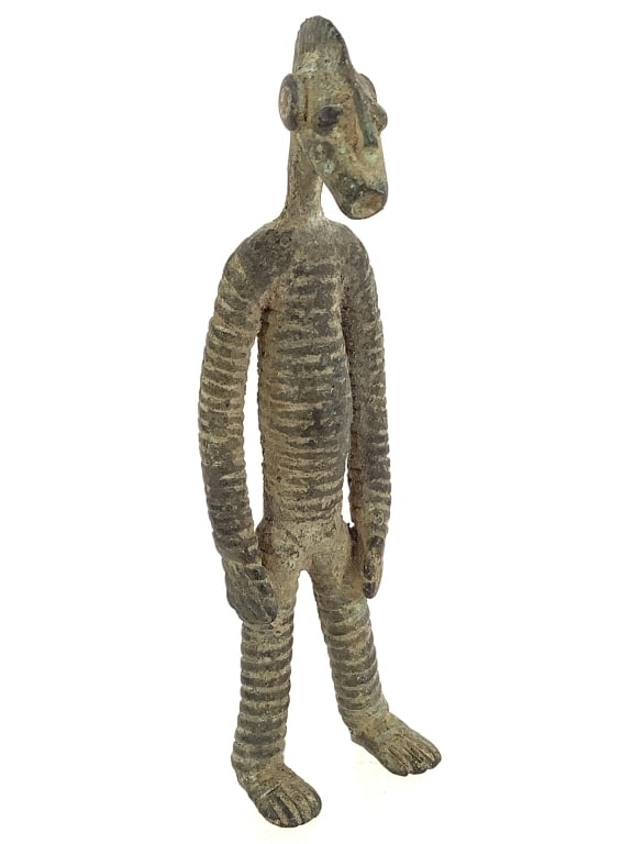 Dogon Metal Statue From Mali: 4 1/4"H. Provenance: Collected by Sophia and Roy Sieber.