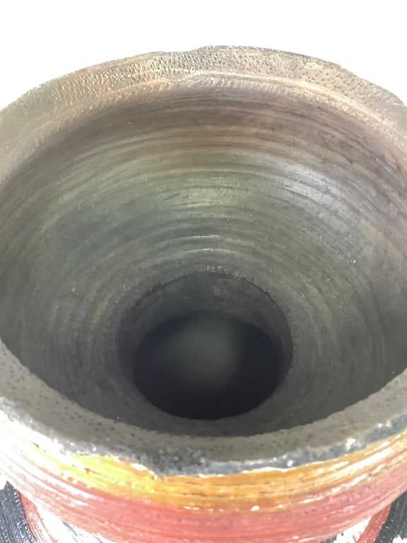 Polychrome Nupe Ceramic Carved Pot - 3