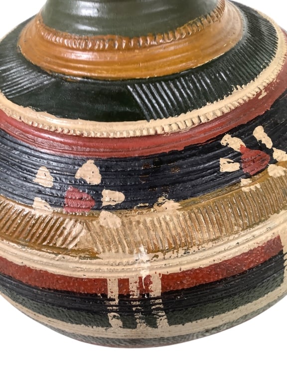 Polychrome Nupe Ceramic Carved Pot - 5