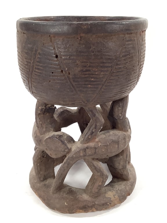 Yoruba Pedestal Bowl Nigeria: 8"Dia., 11"H, small chip at rim. Provenance: Collected by Sophia and Roy Sieber.