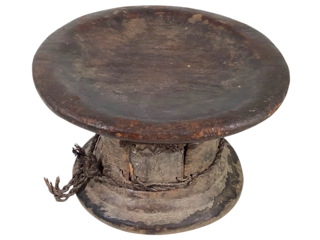 Wood & Fiber Stool w Compartment: 10 1/2"Dia., 7"H. Provenance: Collected by Sophia and Roy Sieber.