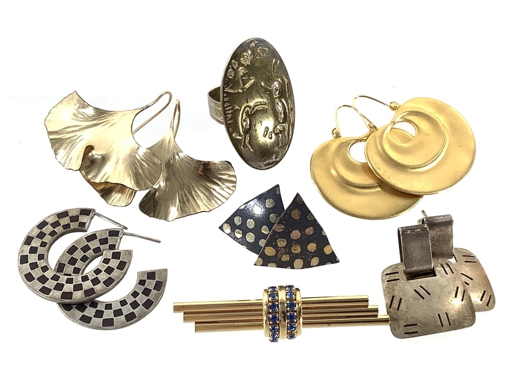 MMA Earrings Seal Hunting Ring & More: Seal ring is size 7 1/2. Also includes geometric artisan made earrings and more. EDS aims to describe and photograph all items thoroughly and accurately, however other conditions present may not have