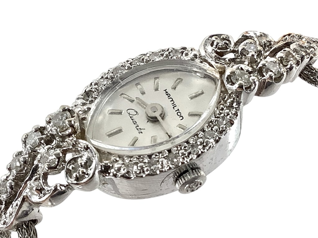 Ladies 14K WG & Diamond Hamilton Quartz Watch: Excellent condition, does needs a battery replacement. EDS aims to describe and photograph all items thoroughly and accurately, however other conditions present may not have been observed or noted. We