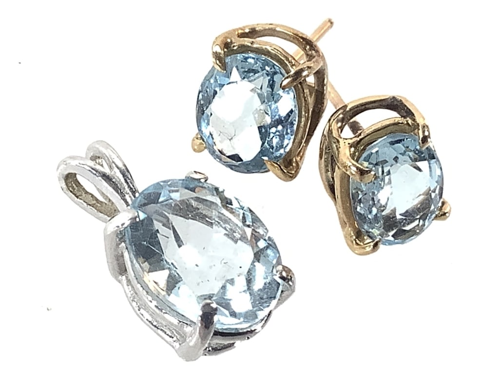 14K Aquamarine Earrings & Pendant 3.4g TW (1 of 8)