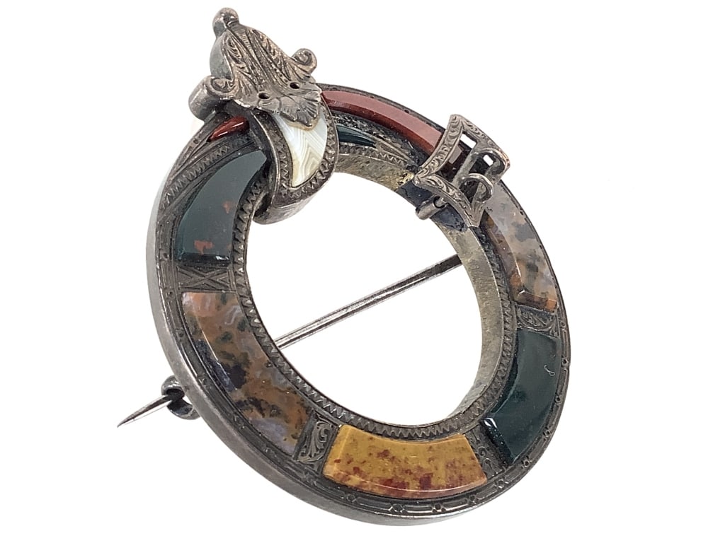 Antique Scottish Victorian Penannular Brooch: c 1860 18.5 grams total weight. 2" W EDS aims to describe and photograph all items thoroughly and accurately, however other conditions present may not have been observed or noted. We encourage you to