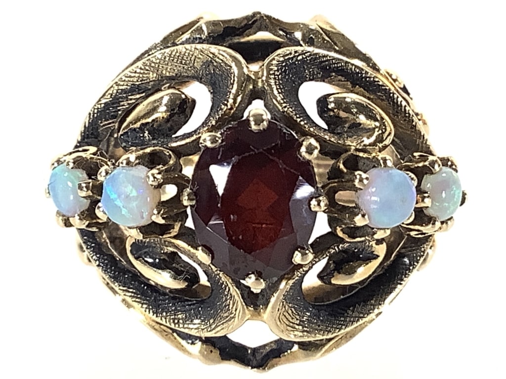 14K Garnet Opal Statement Ring 15.4g TW - 2