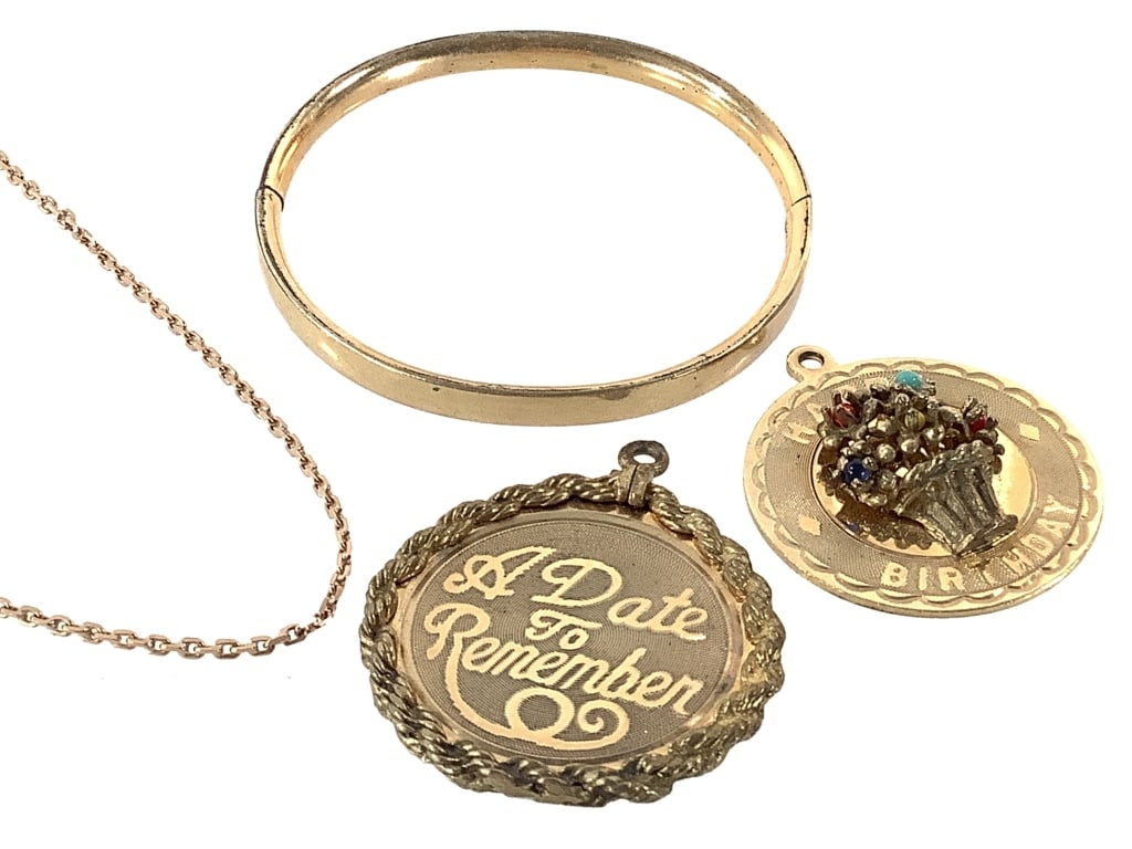 GF Necklace Charms Toddler Bracelet: Necklace is 19" L, charms are 1" W, and bracelet is 1 3/4" W. EDS aims to describe and photograph all items thoroughly and accurately, however other conditions present may not have been observed or no