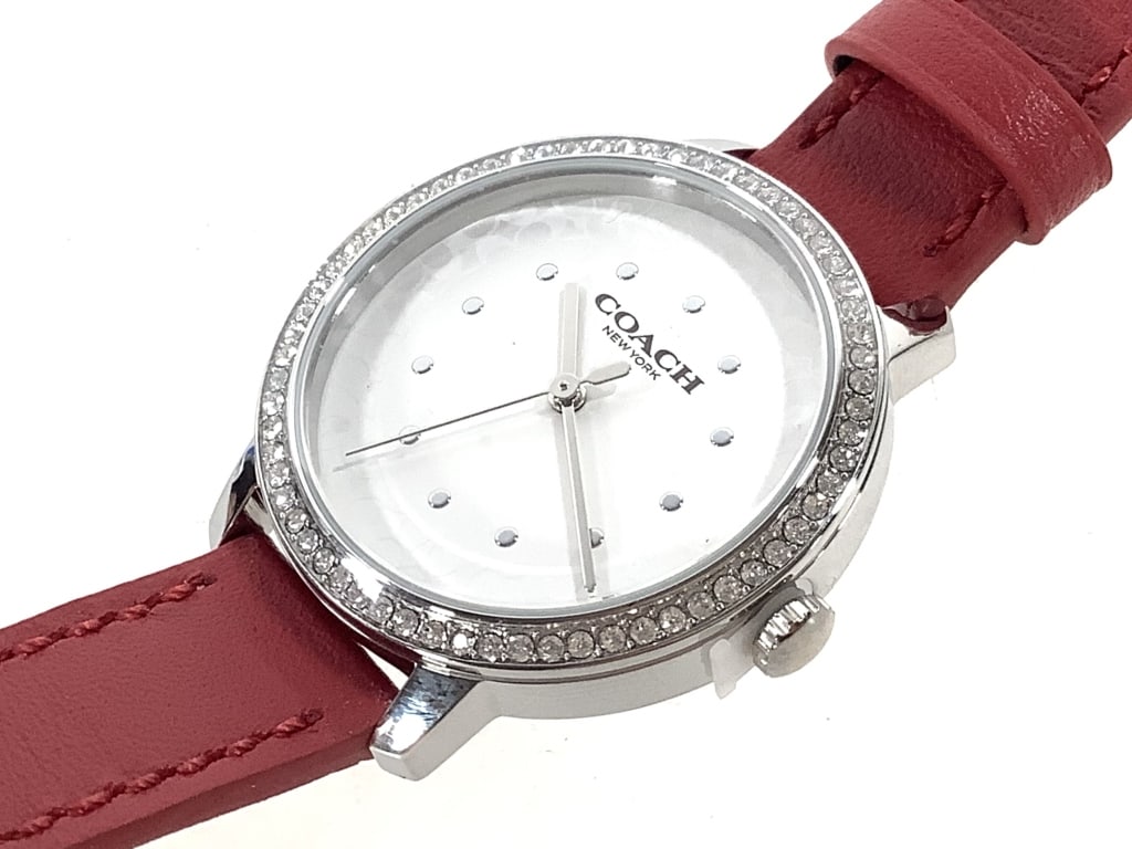 Coach Watch Red Leather Band w Box: Appears unused. Needs Battery. EDS aims to describe and photograph all items thoroughly and accurately, however other conditions present may not have been observed or noted. We encourage you to inspec