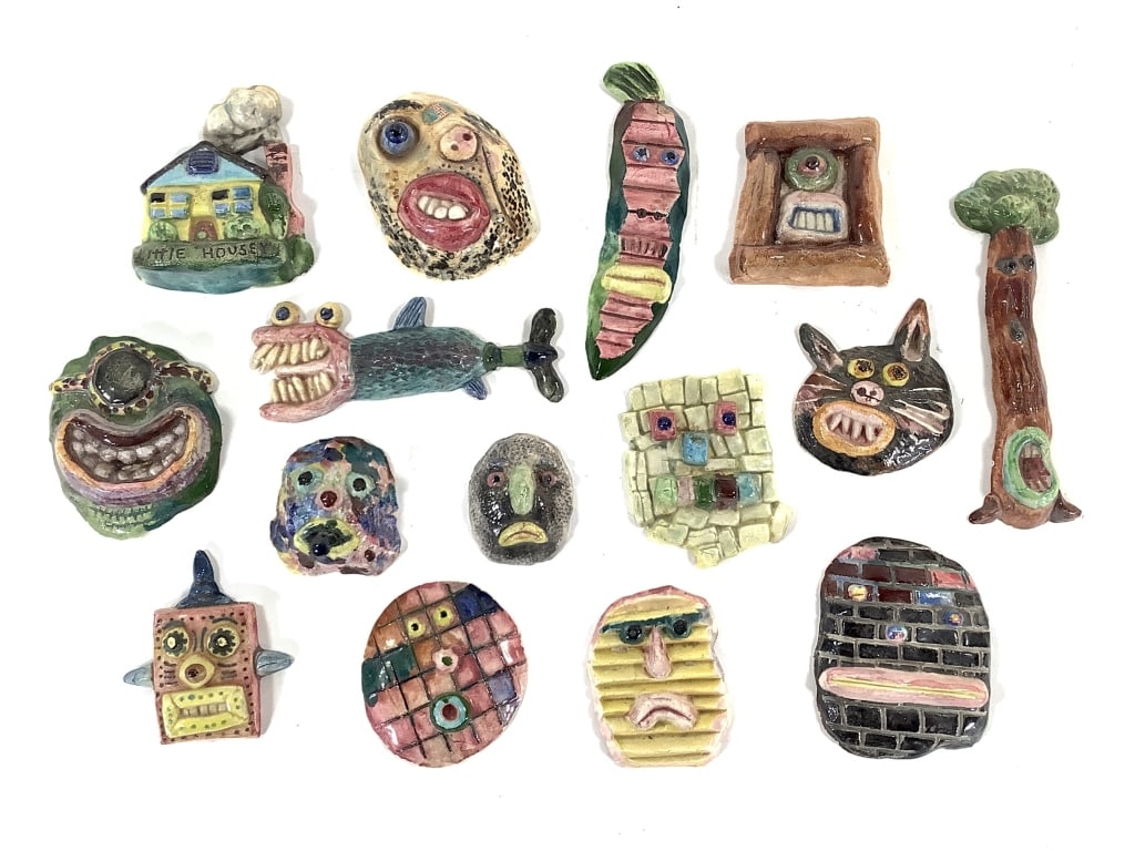 Mark Bulwinkle Painted Ceramic Face Tiles 15 Pcs (1 of 9)