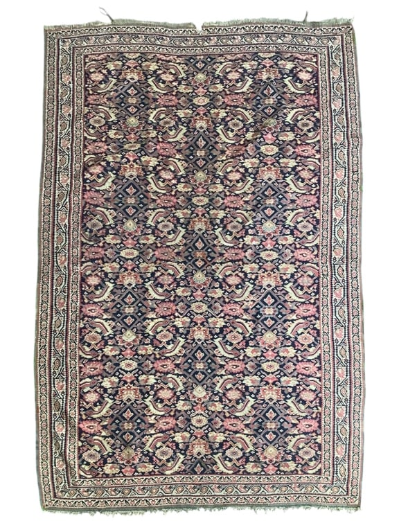 84" x 59" Woven Eastern Rug: Surface and edge loss. Provenance: Collection of William and Diane Itter.
