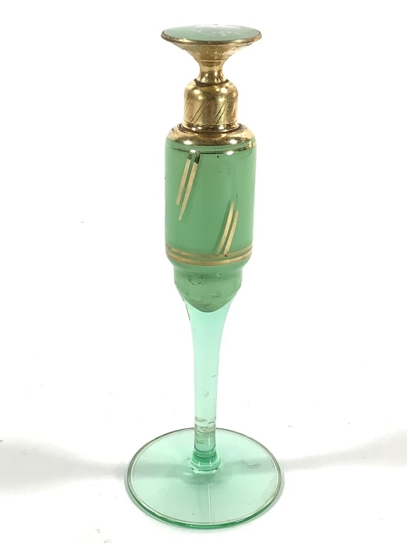Uranium Glass Art Deco Perfume Bottle w Dabber (1 of 8)