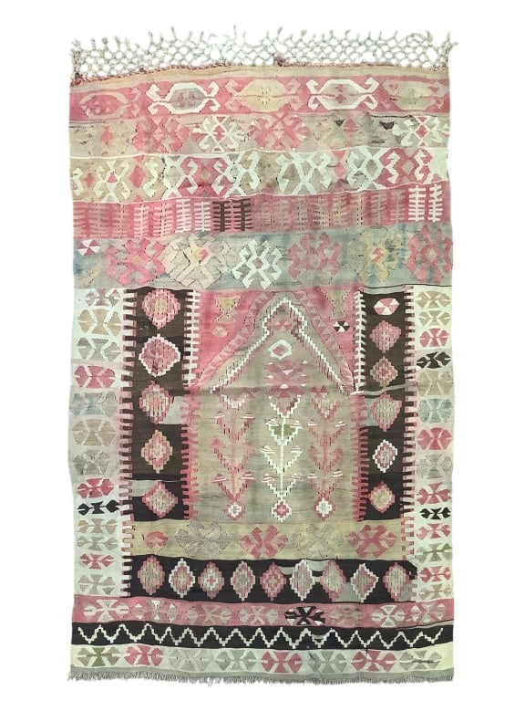 63" x 44" Turkish Woven Rug w Knotted Fringe (1 of 8)