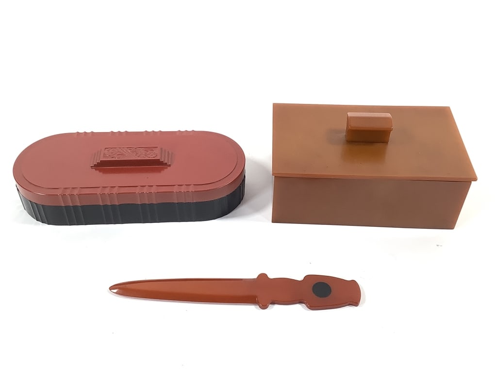 Bakelite Dresser & Desk Boxes w Letter Opener (1 of 13)