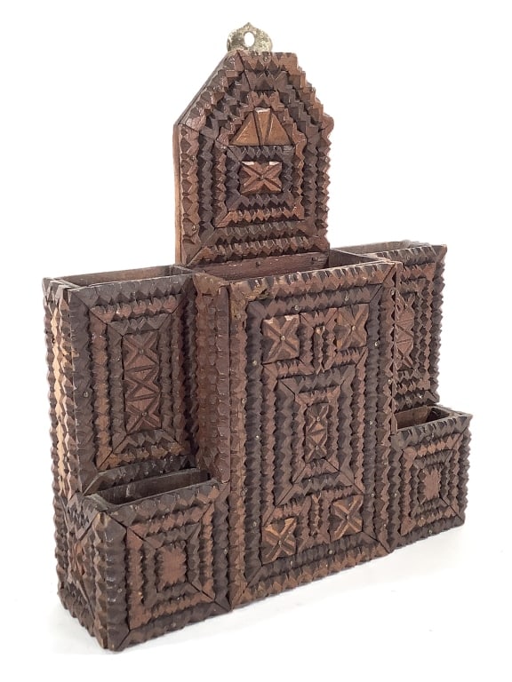 Tramp Art Chip Carved Cigar Box Match Holder (1 of 6)