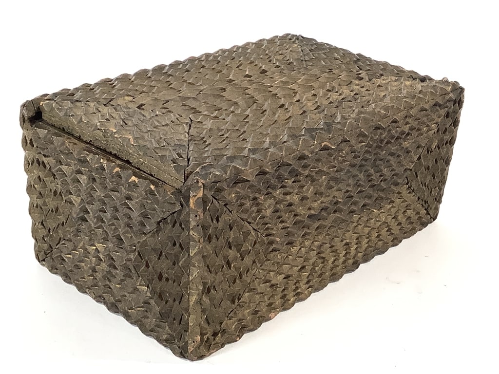 Tramp Art Treasure Box w Oblique Top Design (1 of 6)
