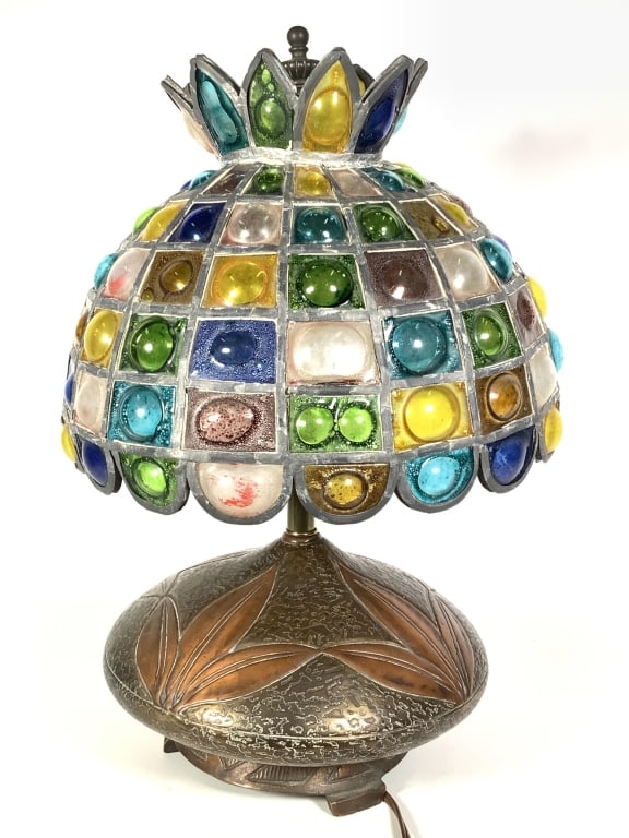 Table Lamp w Glass Bubble Mosaic Shade: 18" tall including shade. Provenance: Collection of William and Diane Itter.