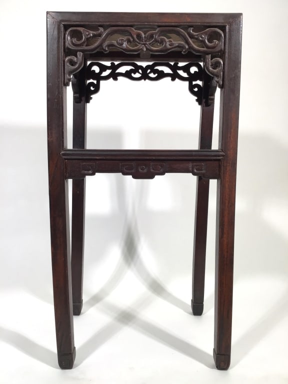 Chinese Table 1 of 2 Stone Top: 32"H X 16"W X 12"D. Old repair to one leg. Provenance: Collection of William and DIane Itter
