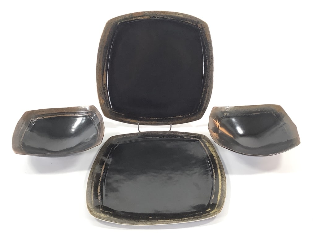 4 Pc Signed Studio Pottery Plate & Bowl Set (1 of 9)