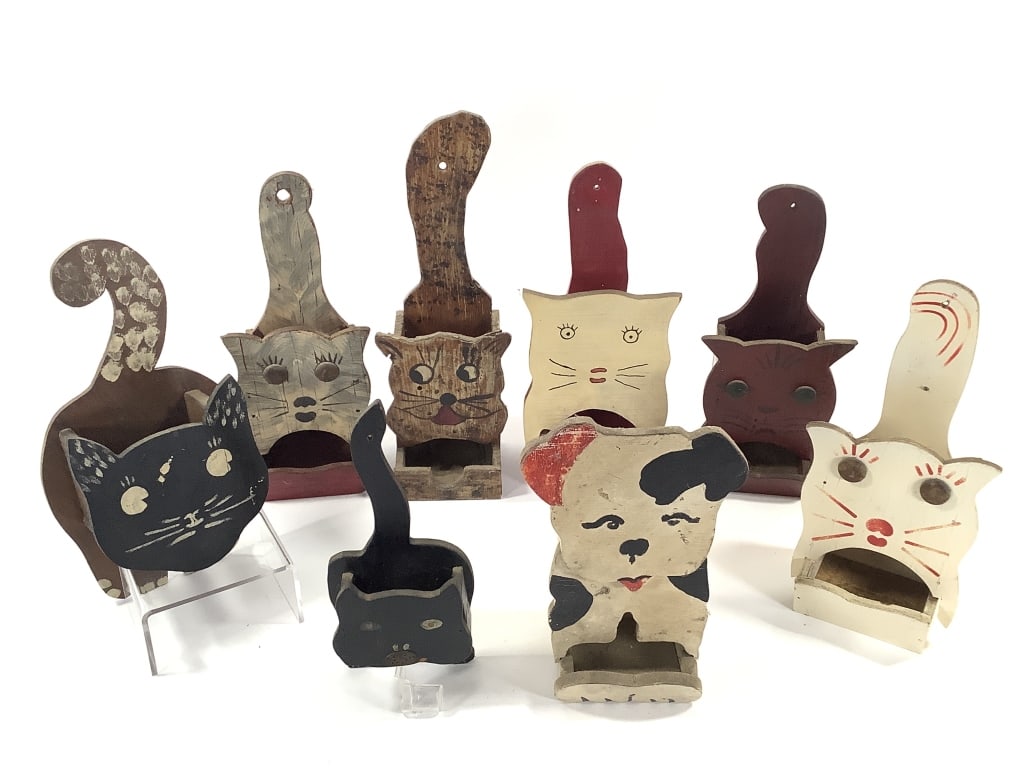 8 Cat & Dog Folk Art Matchbox Holders (1 of 12)