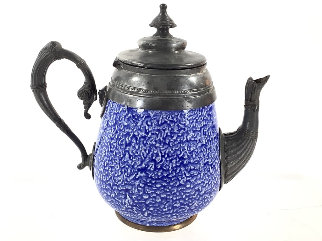 Cobalt Graniteware & Pewter Teapot (1 of 7)