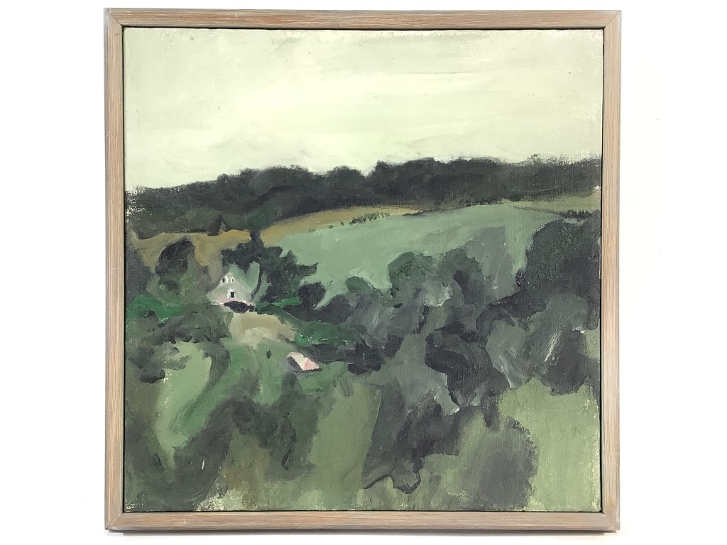David Schirm Oil on Canvas, Crisendo ca. 1968: Schirm, David (American b. 1945). Crisendo. Oil on canvas. Identified on label fixed verso to stretcher. 17 1/2" x 17 1/2" (Canvas). 19" x 19" (Frame). In a wood frame. Provenance: Collection of