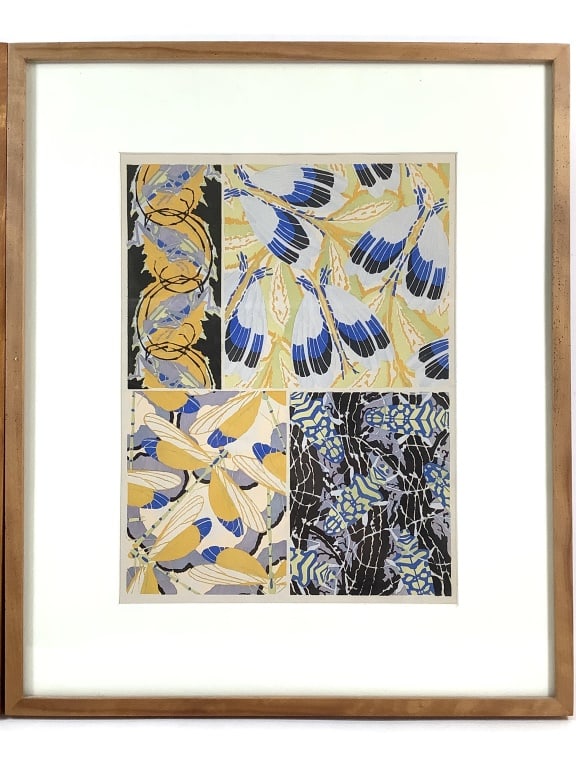 Emile-Allain Seguy Insects 17, Pochoir Deco Design: Seguy, Emile-Allain (France 1877-1951). Plate 17 from Insects, 1920s. Pochoir on paper. Minor fading. 15 1/4" x 11 1/2" (Sight). 22 3/4" x 19" (Frame). Matted in a wood frame. Not examined out of