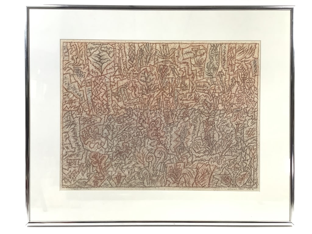 Wm Itter Woodland Passage Drawing 1992: Itter, William (American 1942-2025). "Woodland Passage". 9/1992. Graphite and wax crayon drawing on paper. Titled, signed, and dated in pencil lower edge. 15 1/4" x 20 1/2" (Sight). 23" x 28 1/4"
