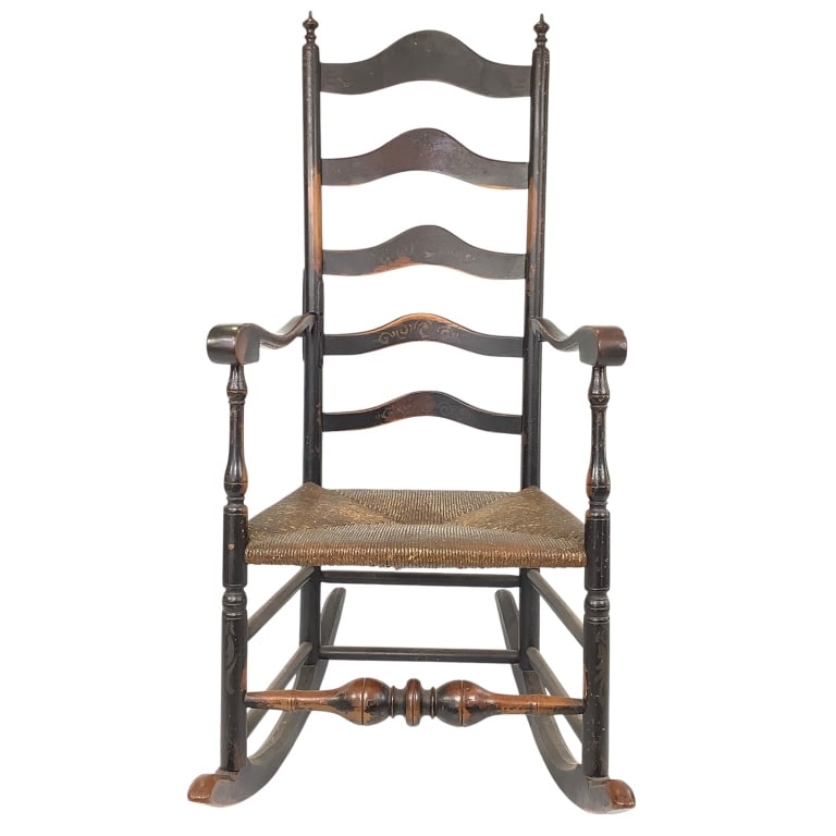 Antique Rush Seat Ladder Back Rocking Chair (1 of 6)