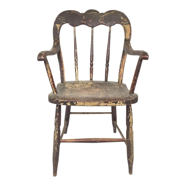 Painted Early Country Spindle Back Arm Chair (1 of 5)