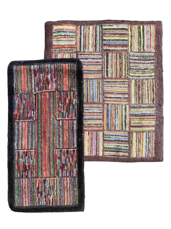 2 Small Folk Art Hand Hooked Rag Rugs: Largest is 26" x 22 1/2", Details Coming. Provenance: Collection of William and Diane Itter.