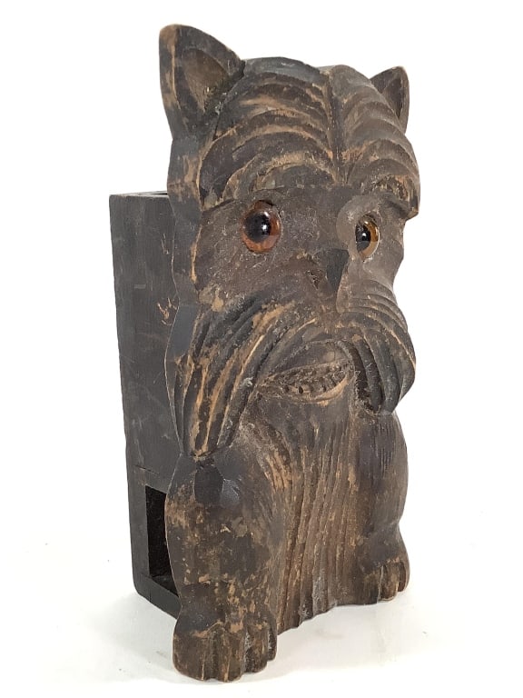 Folk Art Carved Wood Dog Matchbox Holder (1 of 7)