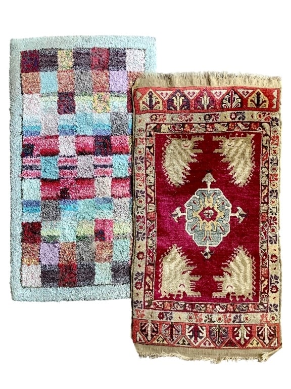 2 Small Cut Pile Woven Rugs: Largest is 39" x 21 1/2". Details Coming. Provenance: Collection of William and Diane Itter.
