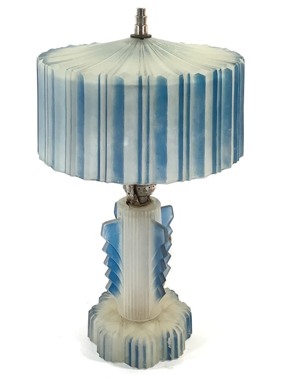 Glass Boudoir Lamp w Blue Highlights 1930-40s (1 of 8)