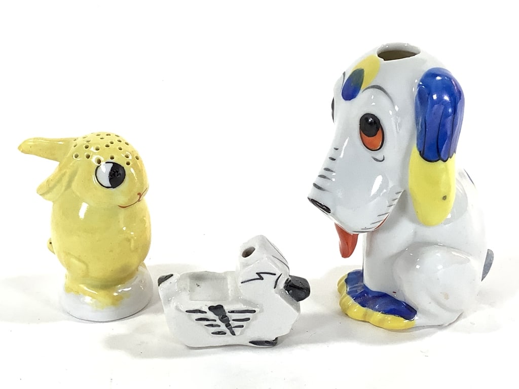 3 Painted Ceramic Animal Figures: Tallest is 4 1/3". Provenance: Collection of William and Diane Itter.