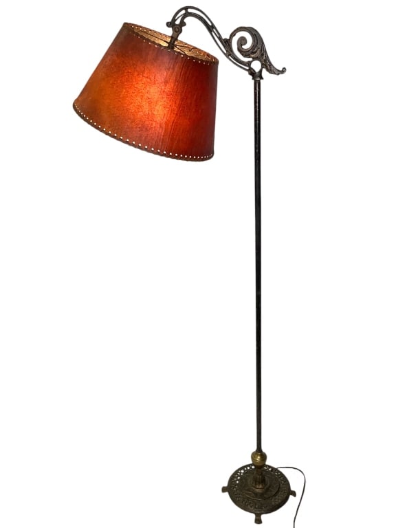 Bridge Lamp w Brown Paper Shade.: 58"H. Tested and working. Provenance: Collection of William and Diane Itter.