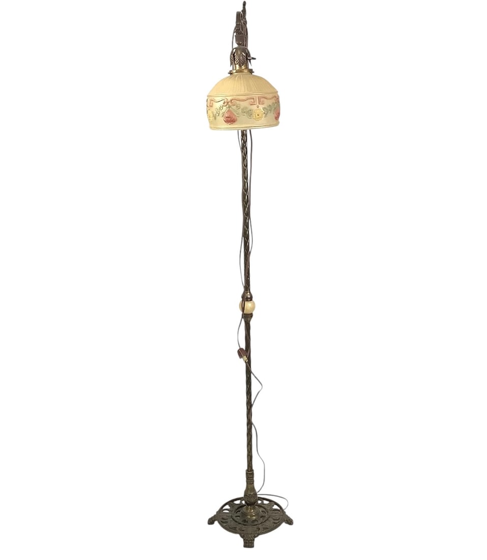Early 20th C Standing Lamp w Glass Shade: 61"H. Provenance: Collection of William and Diane Itter.