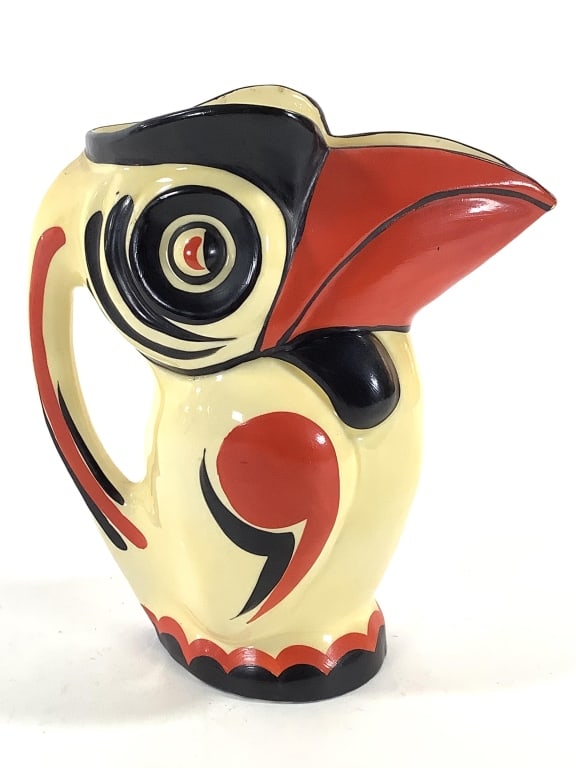 Erphila Toucan Pitcher Czechoslovakia Early 20thC: 881 impress mark. 9"H. Provenance: Collection of William and Diane Itter.