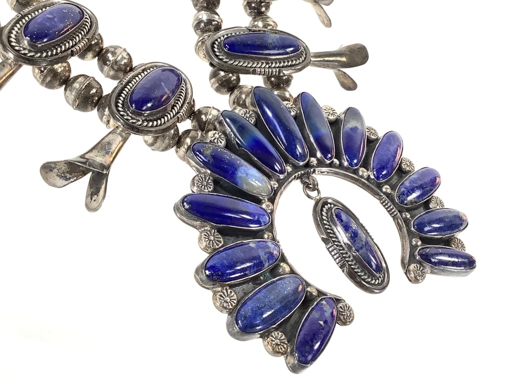 Lapis Lazuli Squash Blossom & Ster. Necklace 204gT