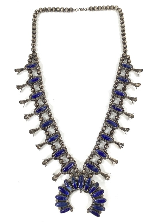 Lapis Lazuli Squash Blossom & Ster. Necklace 204gT - 2