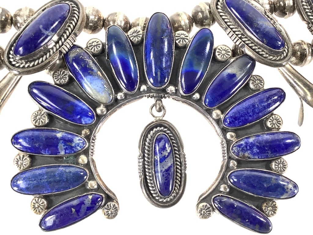 Lapis Lazuli Squash Blossom & Ster. Necklace 204gT - 3