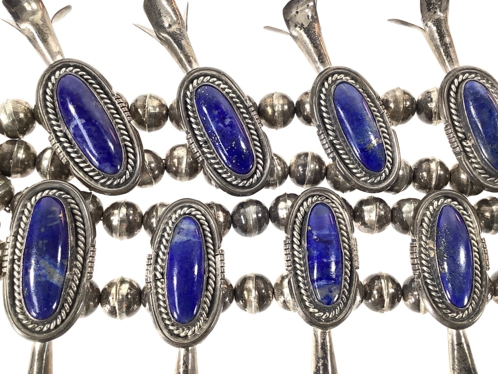 Lapis Lazuli Squash Blossom & Ster. Necklace 204gT - 4