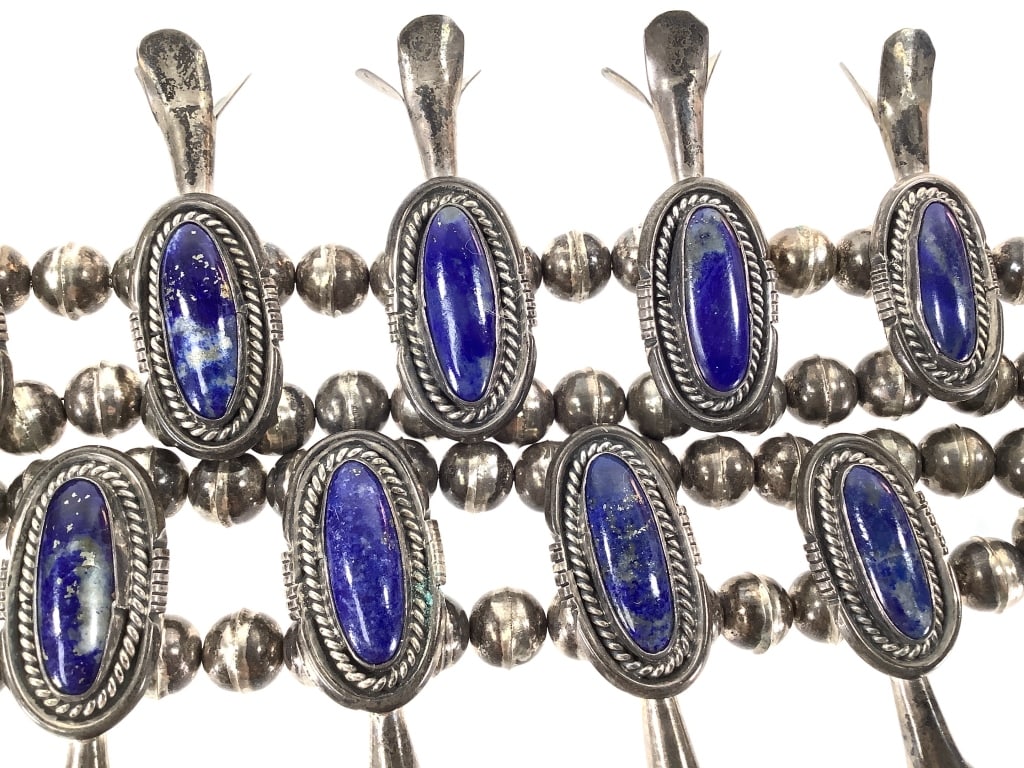 Lapis Lazuli Squash Blossom & Ster. Necklace 204gT - 5