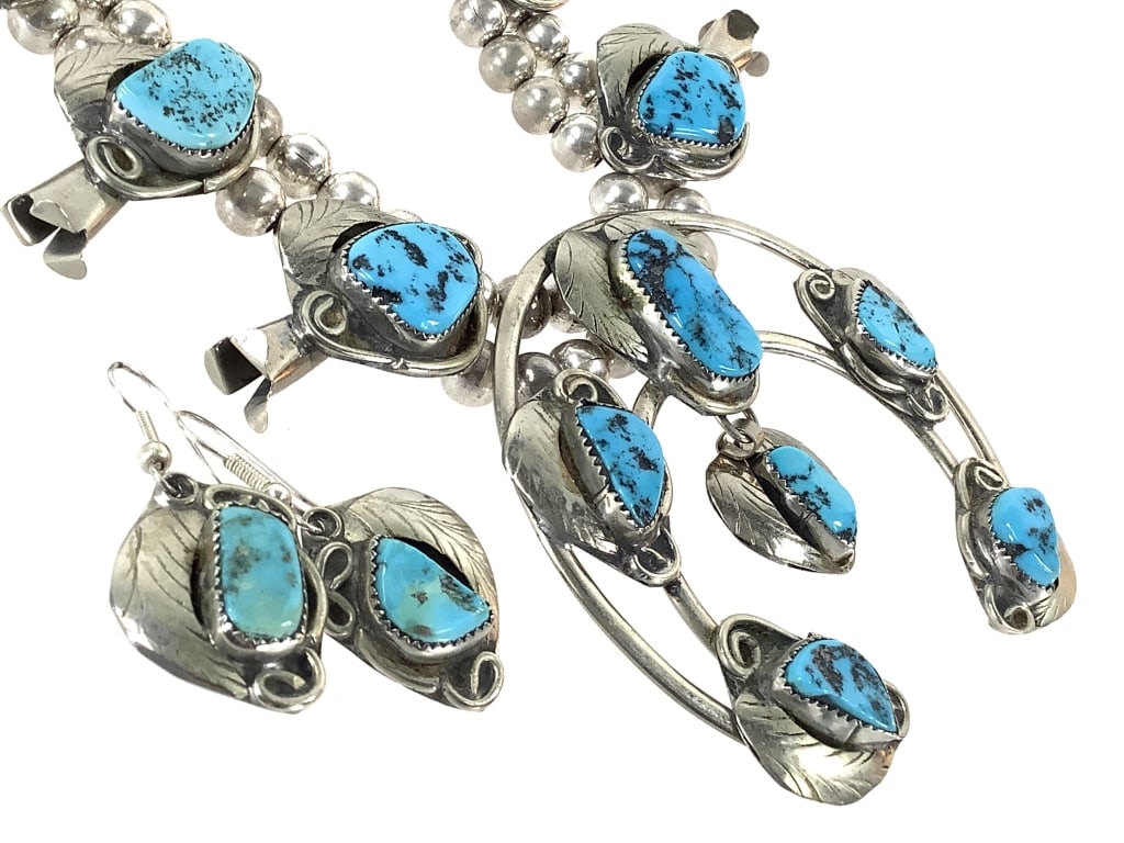 Squash Blossom Naja Sterling & Turquoise Set 239g (1 of 14)