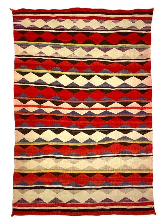 Early-Mid 1930s Banded Shinlee Germantown Rug: 73" x 52". Bright color, good overall condition. Provenance: William and Diane Itter collection.