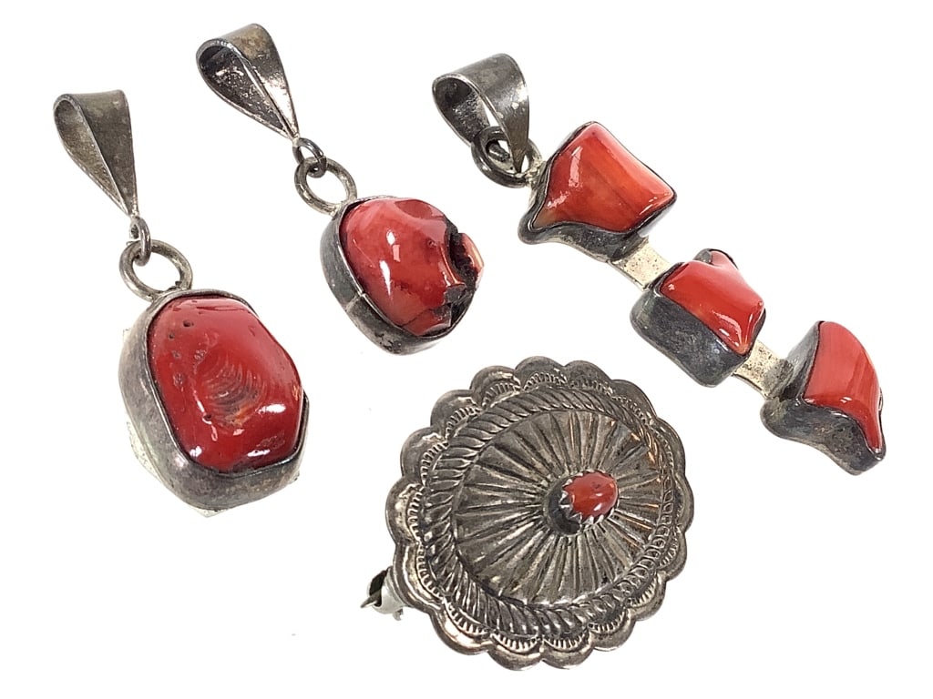 Coral Sterling Pendants & Pin 26.9g TW (1 of 9)