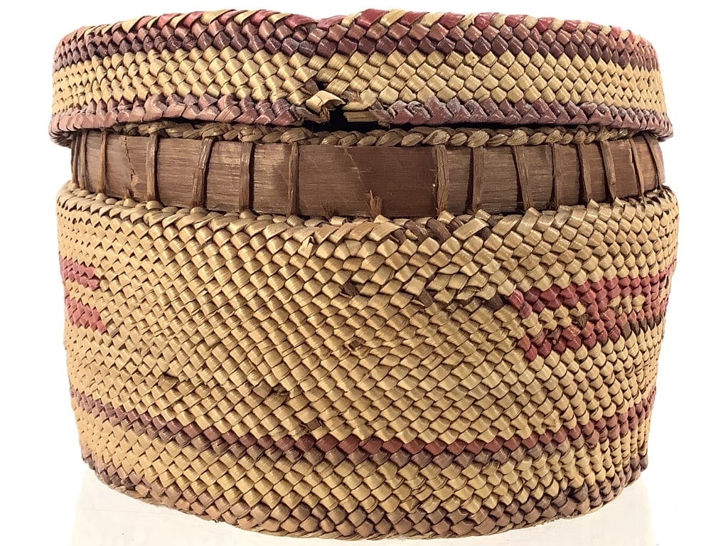 Polychrome Coiled & Plaited Lidded Basket - 2